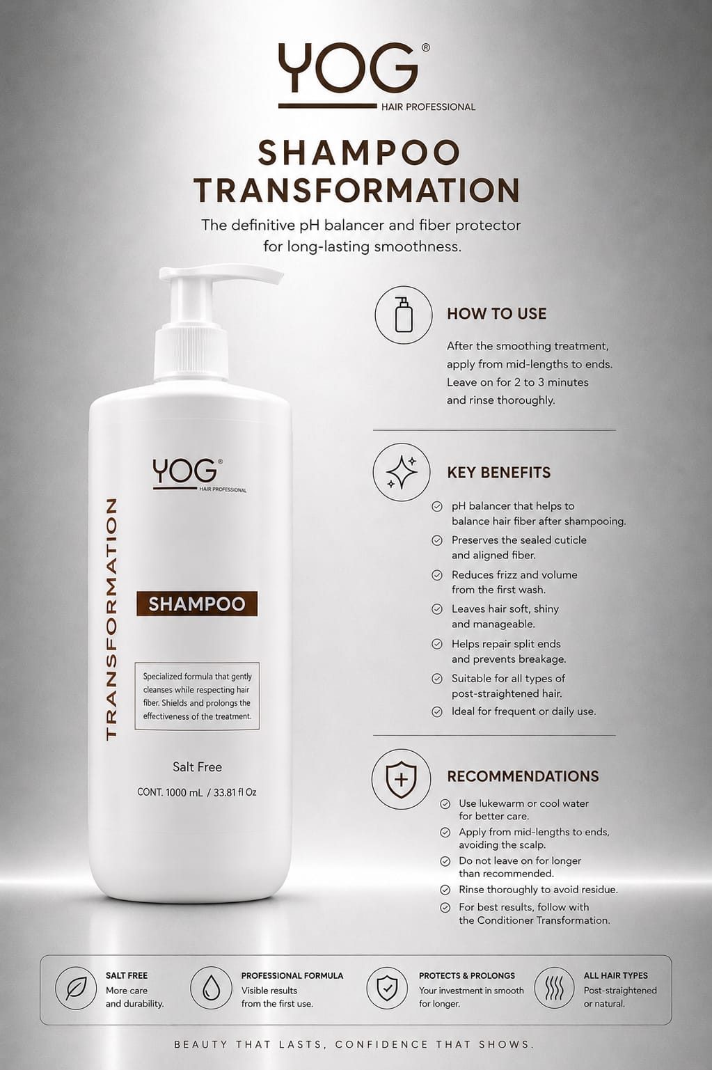 YOG TRANSFORMATION SHAMPOO 1000ML - SALT FREE & FRIZZ CONTROL