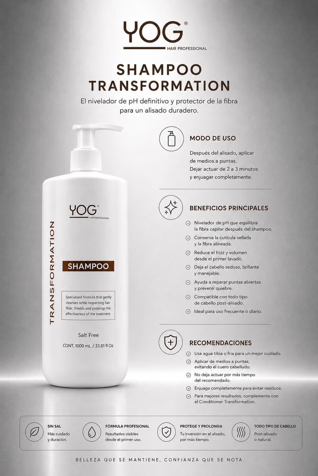 YOG TRANSFORMATION SHAMPOO 1000ML - SALT FREE & FRIZZ CONTROL