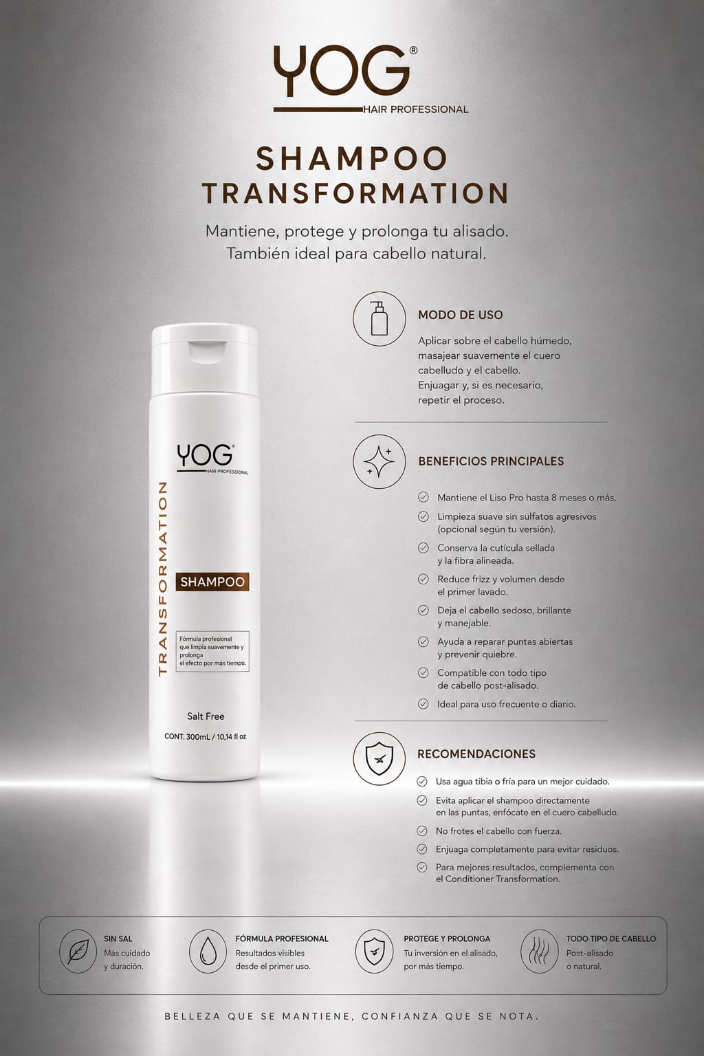 YOG TRANSFORMATION SHAMPOO 300ML - SALT FREE & FRIZZ CONTROL